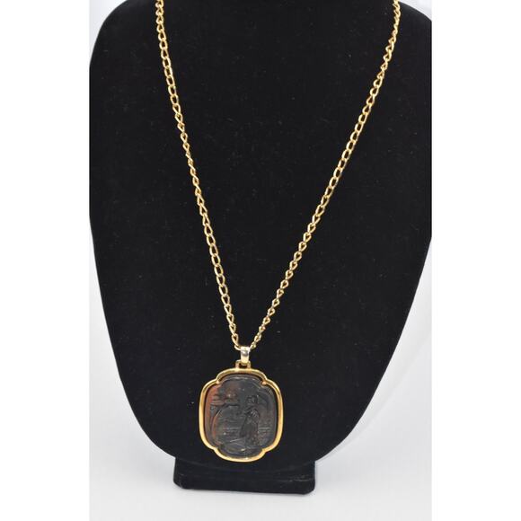 Trifari Jewelry - Trifari Asian Oriental Faux Tortoise Shell Lucite Geisha Pendant Necklace